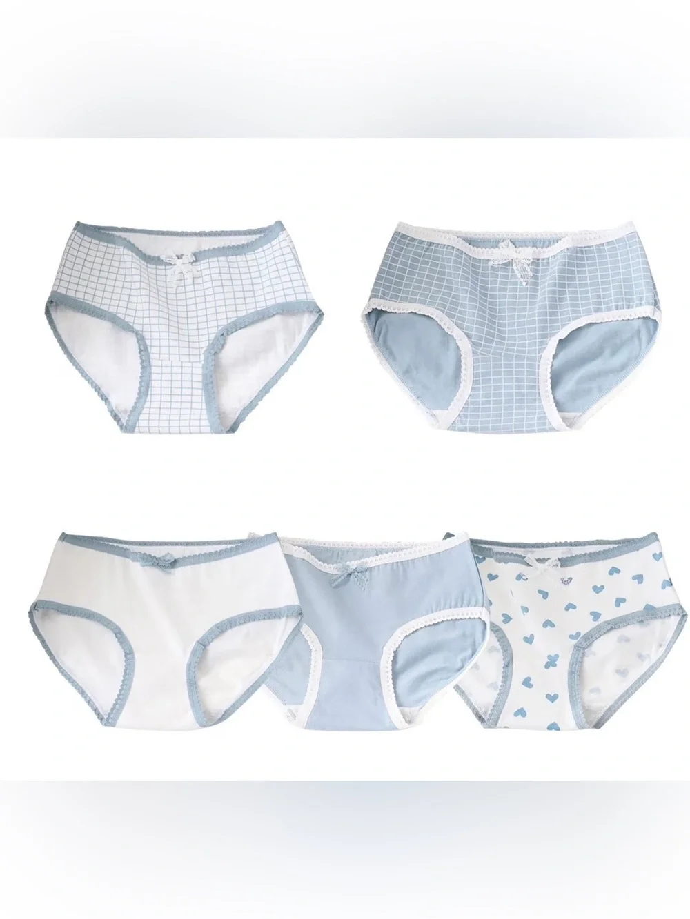 WomanLight Blue & White Cotton Briefs - 5 Pack